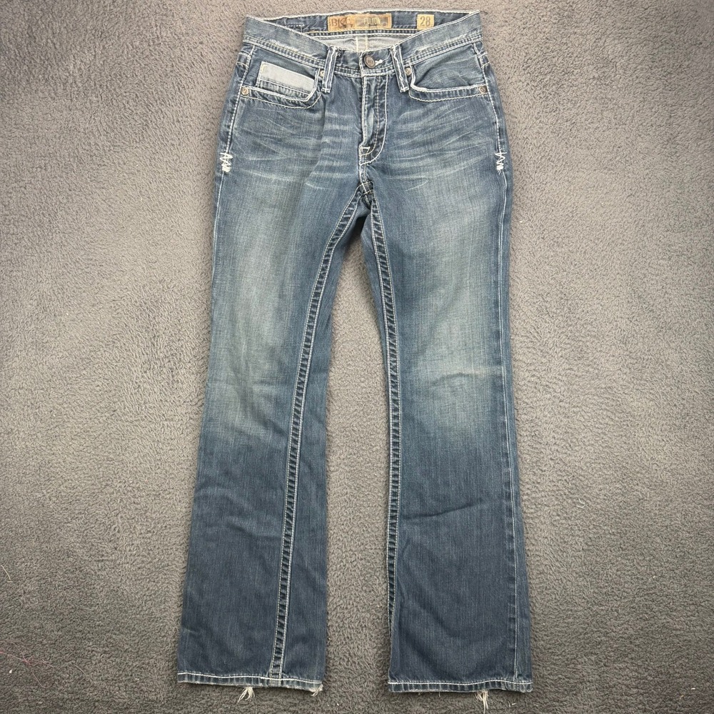 BKE Fulton Bootcut Jeans Mens 28x32 Blue Distressed Heavy Stitch Flap Pocket